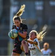 19 March 2022; Sinéad Cafferky of Mayo in action against Megan Thynne of Meath during the Lidl Ladies Football National League Division 1 Semi-Final match between Mayo and Meath at St Tiernach's Park in Clones, Monaghan. Photo by Ray McManus/Sportsfile