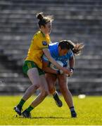 19 March 2022; Niamh Hetherton of Dublin in action against Róisín Rodgers of Donegal during the Lidl Ladies Football National League Division 1 Semi-Final match between Dublin and Donegal at St Tiernach's Park in Clones, Monaghan. Photo by Ray McManus/Sportsfile