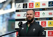 19 March 2022; Ireland head coach Andy Farrell speaks to media before the Guinness Six Nations Rugby Championship match between Ireland and Scotland at the Aviva Stadium in Dublin. Photo by Harry Murphy/Sportsfile