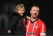 18 March 2022; Saorlaith McEleney and her uncle Shane McEleney of Derry City after the SSE Airtricity League Premier Division match between Derry City and St Patrick's Athletic at The Ryan McBride Brandywell Stadium in Derry. Photo by Stephen McCarthy/Sportsfile
