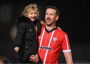 18 March 2022; Saorlaith McEleney and her uncle Shane McEleney of Derry City after the SSE Airtricity League Premier Division match between Derry City and St Patrick's Athletic at The Ryan McBride Brandywell Stadium in Derry. Photo by Stephen McCarthy/Sportsfile