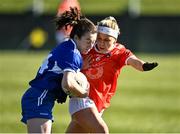 19 March 2022; Laura-Marie Maher of Laois in action against Lauren McConville of Armagh during the Lidl Ladies Football National League Division 2 Semi-Final match between Armagh and Laois at O'Raghallaigh's GAA Club in Drogheda, Louth. Photo by Oliver McVeigh/Sportsfile