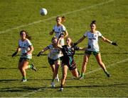 19 March 2022; Shauna Howley of Mayo in action against Aoibhín Cleary , Shauna Ennis , 5, Aoibheann Leahy  , 11 and Máire O'Shaughnessy of Meath during the Lidl Ladies Football National League Division 1 Semi-Final match between Mayo and Meath at St Tiernach's Park in Clones, Monaghan. Photo by Ray McManus/Sportsfile