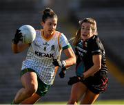 19 March 2022; Máire O'Shaughnessy of Meath in action against Sarah Mulvihill of Mayo during the Lidl Ladies Football National League Division 1 Semi-Final match between Mayo and Meath at St Tiernach's Park in Clones, Monaghan. Photo by Ray McManus/Sportsfile