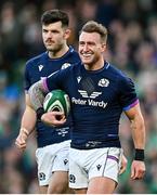 19 March 2022; Stuart Hogg, right, and Blair Kinghorn of Scotland during the Guinness Six Nations Rugby Championship match between Ireland and Scotland at Aviva Stadium in Dublin. Photo by Ramsey Cardy/Sportsfile