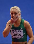 19 March 2022; Sarah Lavin of Ireland, reacts after finishing second in her women's 60m hurdles semi-final with a new personal best of 7.97 seconds during day two of the World Indoor Athletics Championships at the Štark Arena in Belgrade, Serbia. Photo by Sam Barnes/Sportsfile