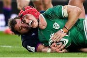 19 March 2022; Josh van der Flier of Ireland celebrates after scoring their side's third try during the Guinness Six Nations Rugby Championship match between Ireland and Scotland at Aviva Stadium in Dublin. Photo by Brendan Moran/Sportsfile