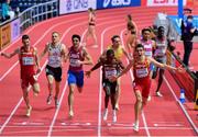 19 March 2022; Mariano García of Spain, right, crosses the line to win the men's 800m final from Noah Kibet of Kenya during day two of the World Indoor Athletics Championships at the Stark Arena in Belgrade, Serbia. Photo by Sam Barnes/Sportsfile
