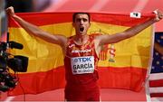 19 March 2022; Mariano García of Spain celebrates after winning the men's 800m final during day two of the World Indoor Athletics Championships at the Stark Arena in Belgrade, Serbia. Photo by Sam Barnes/Sportsfile