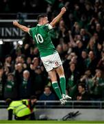 19 March 2022; Jonathan Sexton of Ireland celebrates his side's fourth try, scored by Conor Murray, not pictured, during the Guinness Six Nations Rugby Championship match between Ireland and Scotland at Aviva Stadium in Dublin. Photo by Harry Murphy/Sportsfile
