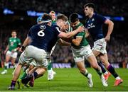 19 March 2022; Conor Murray of Ireland is tackled by Rory Darge of Scotland on his way to scoring his side's fourth try during the Guinness Six Nations Rugby Championship match between Ireland and Scotland at Aviva Stadium in Dublin. Photo by Brendan Moran/Sportsfile