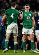 19 March 2022; Jonathan Sexton, right, and Mack Hansen of Ireland celebrate after their victory in the Guinness Six Nations Rugby Championship match between Ireland and Scotland at Aviva Stadium in Dublin. Photo by Harry Murphy/Sportsfile