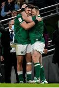 19 March 2022; Dan Sheehan, left, and Cian Healy of Ireland celebrate after their side's victory in the Guinness Six Nations Rugby Championship match between Ireland and Scotland at Aviva Stadium in Dublin. Photo by Harry Murphy/Sportsfile