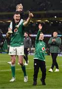 19 March 2022; Ireland captain Jonathan Sexton celebrates after the Guinness Six Nations Rugby Championship match between Ireland and Scotland at Aviva Stadium in Dublin. Photo by Harry Murphy/Sportsfile