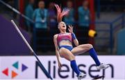19 March 2022; Sandi Morris of USA celebrates after clearing 4.80m to win the  women's pole vault final during day two of the World Indoor Athletics Championships at the Stark Arena in Belgrade, Serbia. Photo by Sam Barnes/Sportsfile