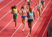 19 March 2022; Shaunae Miller-Uibo of Bahamas, centre, on her way to winning the women's 400m final from Femke Bol of Netherlands, second from left, during day two of the World Indoor Athletics Championships at the Stark Arena in Belgrade, Serbia. Photo by Sam Barnes/Sportsfile