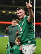 19 March 2022; Peter O’Mahony of Ireland with his daughter Indie after the Guinness Six Nations Rugby Championship match between Ireland and Scotland at Aviva Stadium in Dublin. Photo by Brendan Moran/Sportsfile