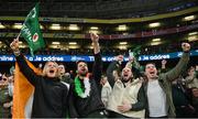 19 March 2022; Ireland supporters celebrate a try by Conor Murray during the Guinness Six Nations Rugby Championship match between Ireland and Scotland at Aviva Stadium in Dublin. Photo by Ramsey Cardy/Sportsfile