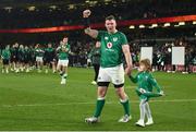 19 March 2022; Peter O’Mahony of Ireland with his daugter Indie after the Guinness Six Nations Rugby Championship match between Ireland and Scotland at Aviva Stadium in Dublin. Photo by Harry Murphy/Sportsfile