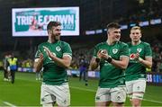 19 March 2022; Ireland players, from left, Caelan Doris, Dan Sheehan and Kieran Treadwell after the Guinness Six Nations Rugby Championship match between Ireland and Scotland at Aviva Stadium in Dublin. Photo by Ramsey Cardy/Sportsfile
