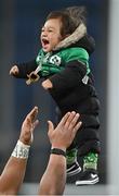 19 March 2022; Andronicus Junior Papamauin, son of Bundee Aki of Ireland, is hoisted up in celebration after the Guinness Six Nations Rugby Championship match between Ireland and Scotland at Aviva Stadium in Dublin. Photo by Brendan Moran/Sportsfile