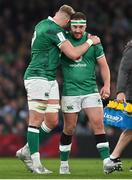 19 March 2022; Kieran Treadwell and Rob Herring of Ireland celebrate after after the Guinness Six Nations Rugby Championship match between Ireland and Scotland at Aviva Stadium in Dublin. Photo by Brendan Moran/Sportsfile