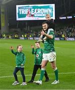 19 March 2022; Ireland captain Jonathan Sexton with his children Amy, Luca and Sophie after the Guinness Six Nations Rugby Championship match between Ireland and Scotland at Aviva Stadium in Dublin. Photo by Ramsey Cardy/Sportsfile