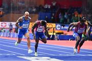 19 March 2022; Lamont Marcell Jacobs of Italy, left, on his way to winning the men's 60m final from Christian Coleman of USA, right, who finished second, during day two of the World Indoor Athletics Championships at the Stark Arena in Belgrade, Serbia. Photo by Sam Barnes/Sportsfile