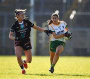 19 March 2022; Emma Troy of Meath in action against Saoirse Lally of Mayo during the Lidl Ladies Football National League Division 1 Semi-Final match between Mayo and Meath at St Tiernach's Park in Clones, Monaghan. Photo by Ray McManus/Sportsfile