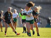 19 March 2022; Emma Duggan of Meath in action against Eilis Ronayne of Mayo during the Lidl Ladies Football National League Division 1 Semi-Final match between Mayo and Meath at St Tiernach's Park in Clones, Monaghan. Photo by Ray McManus/Sportsfile