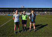 19 March 2022; Referee Siobhan Coyle with the Meath and Mayo captains, Shauna Ennis, left, and Kathryn Sullivan, before the Lidl Ladies Football National League Division 1 Semi-Final match between Mayo and Meath at St Tiernach's Park in Clones, Monaghan. Photo by Ray McManus/Sportsfile