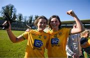 19 March 2022; Niamh Boyle, left, and Susanne White of Donegal celebrate after the Lidl Ladies Football National League Division 1 Semi-Final match between Dublin and Donegal at St Tiernach's Park in Clones, Monaghan. Photo by Ray McManus/Sportsfile