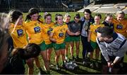 19 March 2022; Geraldine McLaughlin, 15, speaks to the Donegal players after the Lidl Ladies Football National League Division 1 Semi-Final match between Dublin and Donegal at St Tiernach's Park in Clones, Monaghan. Photo by Ray McManus/Sportsfile