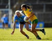 19 March 2022; Blathnaid McLaughlin of Donegal in action against Nicole Owens of Dublin during the Lidl Ladies Football National League Division 1 Semi-Final match between Dublin and Donegal at St Tiernach's Park in Clones, Monaghan. Photo by Ray McManus/Sportsfile