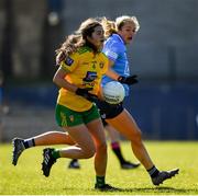 19 March 2022; Niamh Boyle of Donegal in action against Kate McDaid of Dublin during the Lidl Ladies Football National League Division 1 Semi-Final match between Dublin and Donegal at St Tiernach's Park in Clones, Monaghan. Photo by Ray McManus/Sportsfile