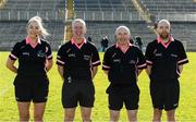 19 March 2022; Referee Gus Chapman, second from right, with lines people Gráinne Sands, and Henri Clifford, right, and 4th official Brendan Rice before the Lidl Ladies Football National League Division 1 Semi-Final match between Dublin and Donegal at St Tiernach's Park in Clones, Monaghan. Photo by Ray McManus/Sportsfile