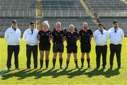 19 March 2022; Referee Gus Chapman and his officials before the Lidl Ladies Football National League Division 1 Semi-Final match between Dublin and Donegal at St Tiernach's Park in Clones, Monaghan. Photo by Ray McManus/Sportsfile