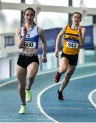 20 March 2022; Katie Doherty of Ratoath AC, Dublin, competing in the women's U16 200m during day two of the Irish Life Health National Juvenile Indoors at the Athlone Institute of Technology in Athlone, Westmeath. Photo by Ben McShane/Sportsfile