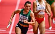 20 March 2022; Phil Healy of Ireland competing in the women's 4x400m relay heats during day three of the World Indoor Athletics Championships at the Stark Arena in Belgrade, Serbia. Photo by Sam Barnes/Sportsfile