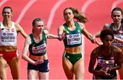 20 March 2022; Roisin Harrison of Ireland, centre left, takes the baton from team-mate Sophie Becker whilst competing in the women's 4x400m relay heats during day three of the World Indoor Athletics Championships at the Stark Arena in Belgrade, Serbia. Photo by Sam Barnes/Sportsfile