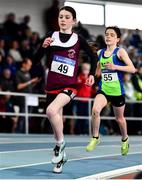 20 March 2022; Nicole Griffin of Fergus AC, Clare, competing in the women's U12 600m during day two of the Irish Life Health National Juvenile Indoors at the Athlone Institute of Technology in Athlone, Westmeath. Photo by Ben McShane/Sportsfile