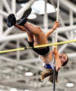 20 March 2022; Eimear Mcbride of Lusk AC, Dublin competing in the women's U15 Pole Vault during day two of the Irish Life Health National Juvenile Indoors at the Athlone Institute of Technology in Athlone, Westmeath. Photo by Ben McShane/Sportsfile