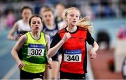 20 March 2022; Isla Day of Clare River Harriers AC, Galway, competing in the women's U14 800m during day two of the Irish Life Health National Juvenile Indoors at the Athlone Institute of Technology in Athlone, Westmeath. Photo by Ben McShane/Sportsfile