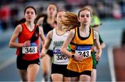 20 March 2022; Kate O'Donovan of Leevale AC, Cork, competing in the women's U14 800m during day two of the Irish Life Health National Juvenile Indoors at the Athlone Institute of Technology in Athlone, Westmeath. Photo by Ben McShane/Sportsfile