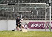20 March 2022; Kildare goalkeeper Paddy McKenna saves a penalty from Killian Doyle of Westmeath, not pictured, during the Allianz Hurling League Division 2A match between Kildare and Westmeath at St Conleth's Park in Newbridge, Kildare. Photo by Piaras Ó Mídheach/Sportsfile