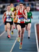 20 March 2022; Faye Mannion of Ennis Track AC, Clare, competing in the women's U14 800m during day two of the Irish Life Health National Juvenile Indoors at the Athlone Institute of Technology in Athlone, Westmeath. Photo by Ben McShane/Sportsfile