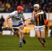 20 March 2022; Carthach Daly of Waterford is tackled by Cian Kenny of Kilkenny during the Allianz Hurling League Division 1 Group B match between Kilkenny and Waterford at UMPC Nowlan Park in Kilkenny. Photo by Ray McManus/Sportsfile