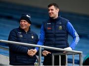 20 March 2022; Injured Tipperary player Séamus Callanan speaks with Tony Shivers before the Allianz Hurling League Division 1 Group B match between Tipperary and Antrim at Semple Stadium in Thurles, Tipperary. Photo by Harry Murphy/Sportsfile