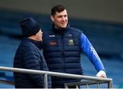 20 March 2022; Injured Tipperary player Séamus Callanan speaks with Tony Shivers before the Allianz Hurling League Division 1 Group B match between Tipperary and Antrim at Semple Stadium in Thurles, Tipperary. Photo by Harry Murphy/Sportsfile