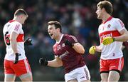 20 March 2022; Dessie Conneely of Galway celebrates after scoring his side's third goal during the Allianz Football League Division 2 match between Derry and Galway at Derry GAA Centre of Excellence in Owenbeg, Derry. Photo by Oliver McVeigh/Sportsfile